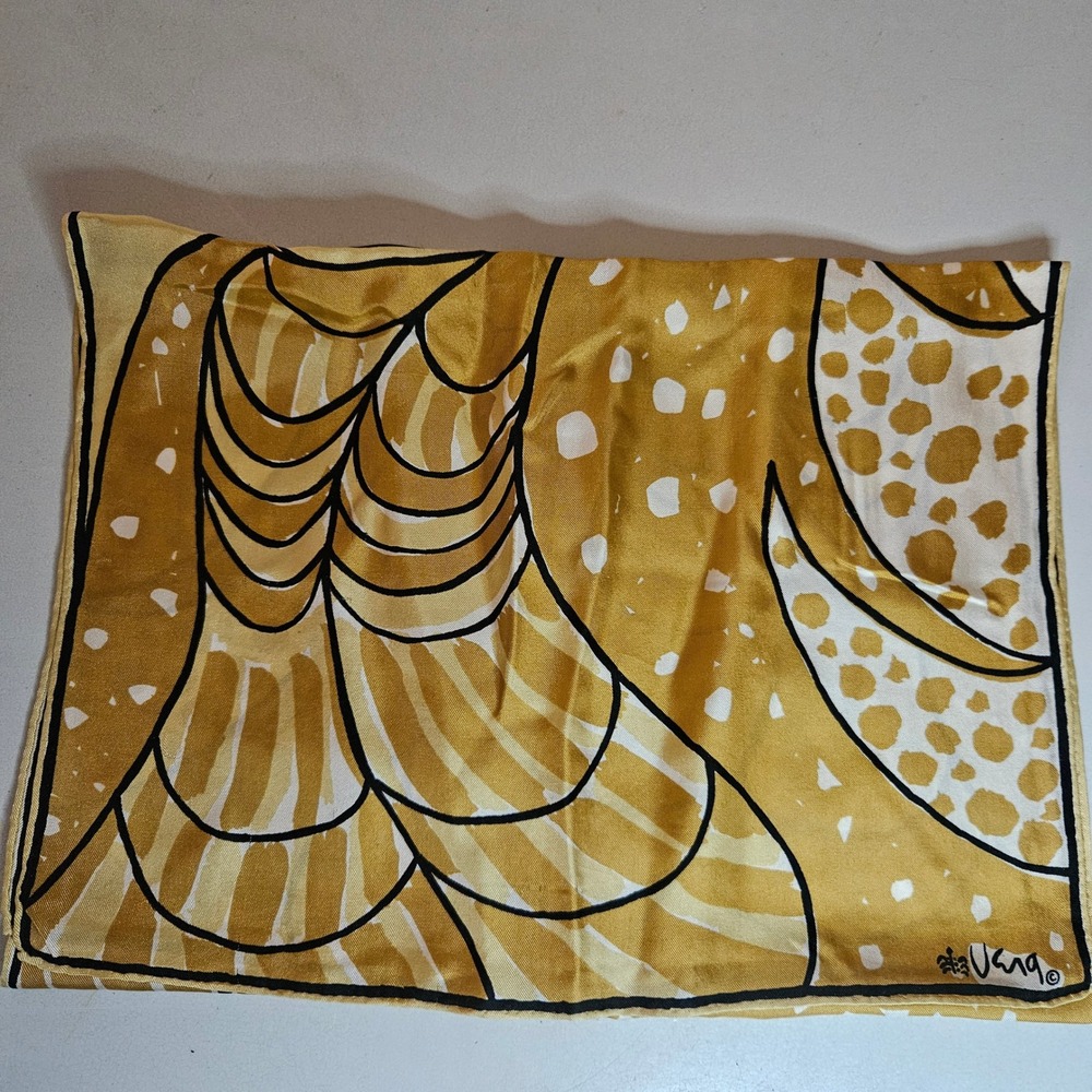 Vintage Vera Neumann Silk Scarf Mustard Yellow Abstract Ladybug Square 21.5"